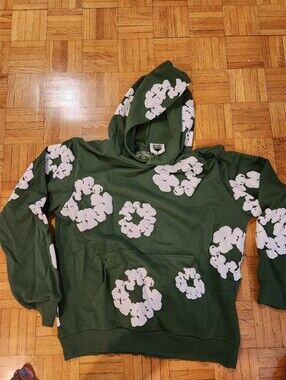 Men's Green Hoodie with White Floral Print